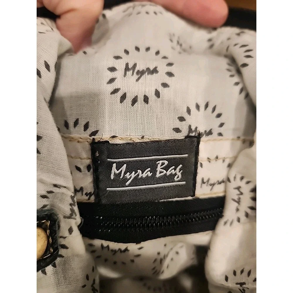 Myra Bag Multi Colored Black White‎ Cow Hide & Leather 12 X 13 X 4 Zip Top